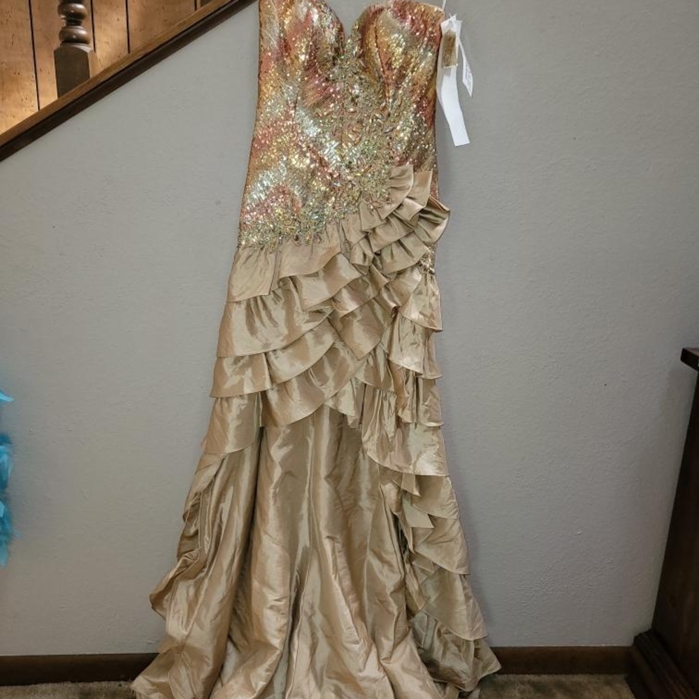 Gold Sequin Strapless Gown